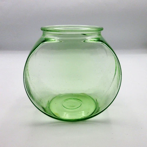 Vintage Uranium Green Glass Small Fish Bowl 5.5”  HTF 1930’s Depression Era