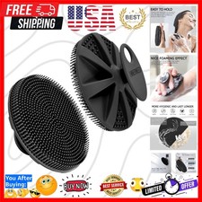 Food-Grade Soft Silicone Body Scrubber Shower Brush, Black Handheld Cleansi...