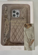 Pink Sky Quilted Leather Zipper Wallet W/ Crossbody Strap - iPhone 16 Pro Max 