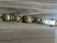 Vintage Belt With Gold Lion Medallions And Rhinestones