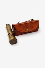 Antique Brass Telescope with Embossed Leather Case