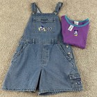Vintage Disney Shortalls Shirt Set Small Outfit Embroidered Denim NWT S30