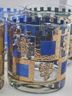 Vintage MCM Rocks Glass Set 7 Metallic Gold Checker Crest Tumblers Barware — photo 4