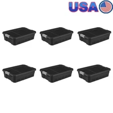 10 Gallon Stackable Storage Bins W/ Latch Lid Durable Plastic Tote 6 Count Box