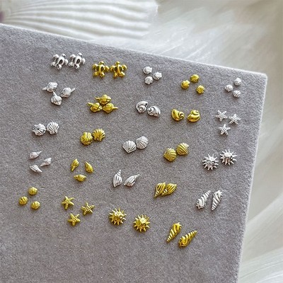 3D Gold Ocean Rivet Nail Charms Mixed Seahorsea Nail Jewery Decoration