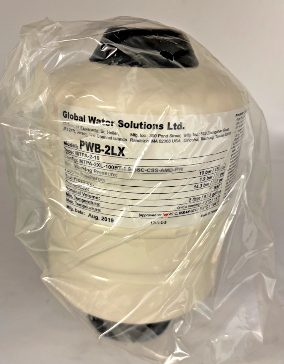 Global Water Solutions PressureWave 2L Pressure Tank Expansion Vessel PWB-2LX