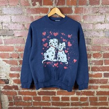 Vintage Dalmatian Dog Sweatshirt Mens Medium Blue Heart Graphic Fleece Pullover