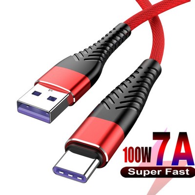 PD 7A 100W USB To Type C Phone Fast Charge Data Cable For Huawei Honor Xiaomi On