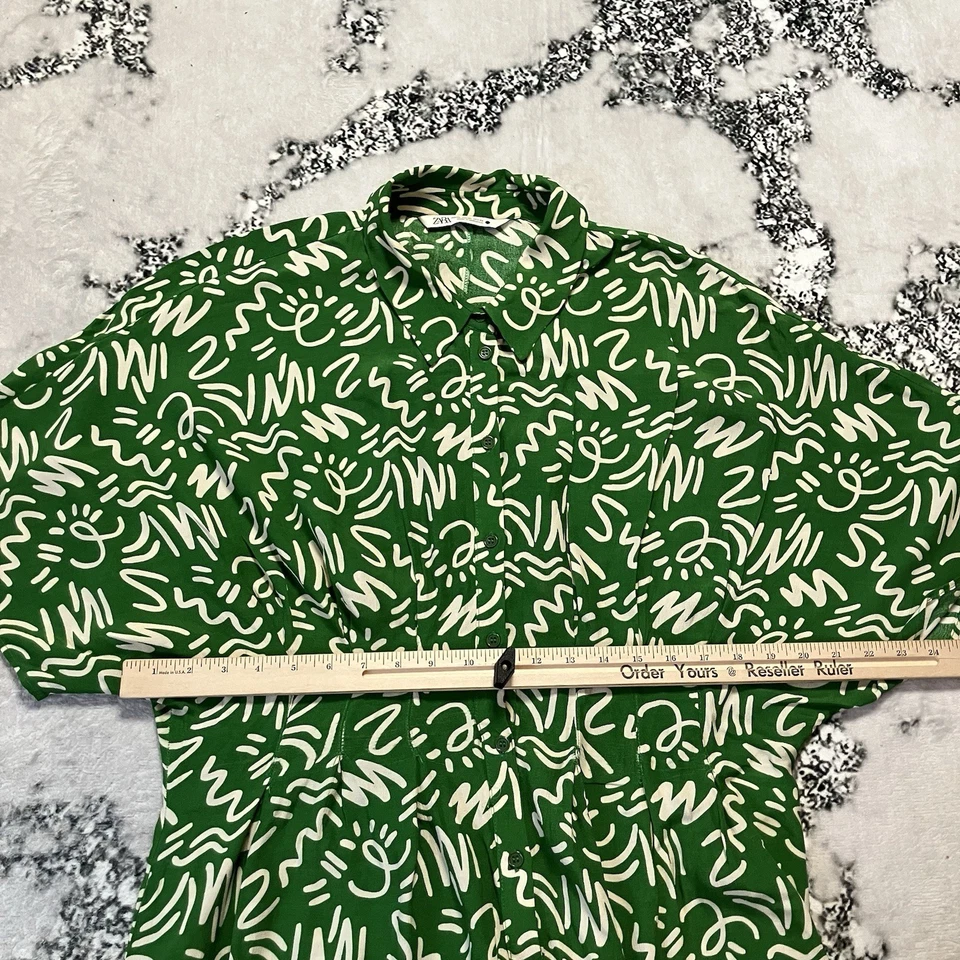 Платье женское Zara размер XL The Elora зеленое и белое с принтом миди на пуговицах - Изображение 2 из 4