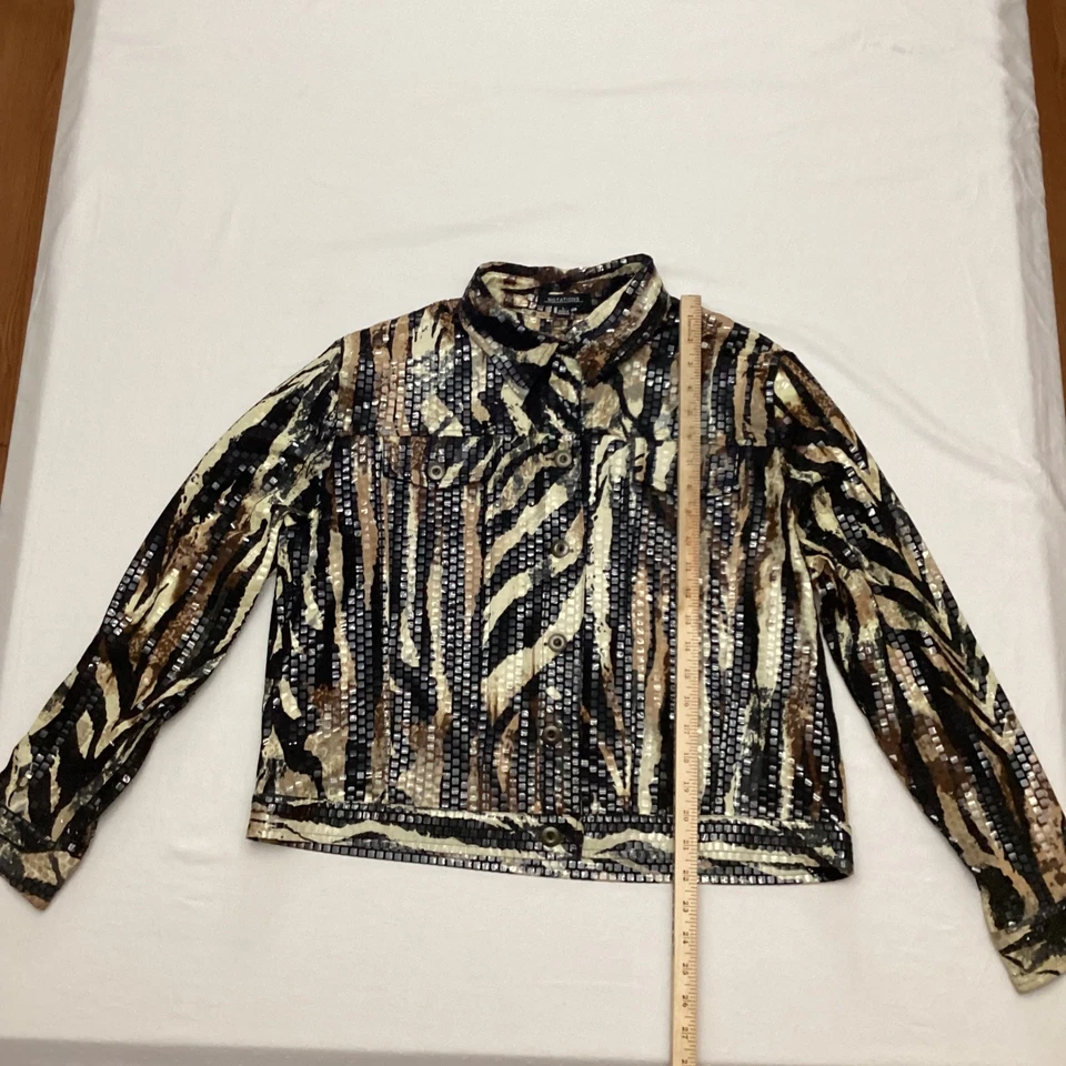 NOTATIONS Womens Jacket L Animal Sequin Embellished Long Sleeve Button Front - Image 4 of 4