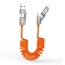 4-in-1 Coiled Multi Charging Charger Data Transfer Cable 3ft 4 in 1 Orange