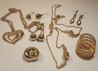 Vintage Lot of Gold Tone Costume Jewelry Pendent Necklaces Earrings Some Marked