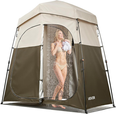 Camping Shower Tent, 2-Room Foldable Portable Privacy Tent Changing Room with Gr