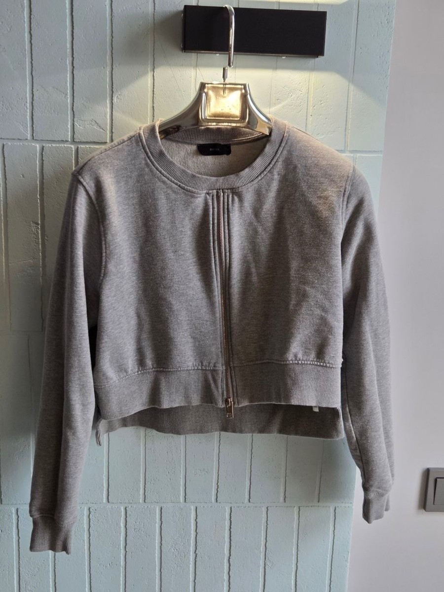 Vintage DIESEL Women's Grey Cropped Full Zip Sweatshirt Size M