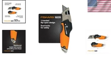 Fiskars Pro Retractable Folding Utility Knife, Box Cutter with Long-Lasting Carb