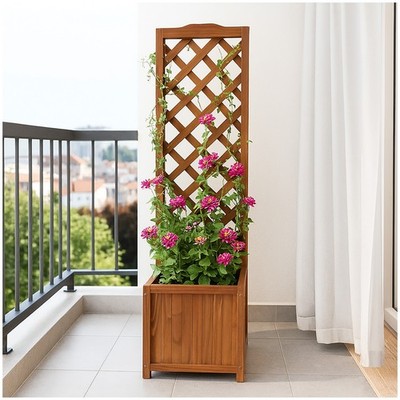 Pflanzkasten mit Rankgitter aus Holz Blumenkasten für Terrasse, Balkon und
