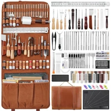 Leather Working Tools kit Max Version with Custom Handbag Cutting Mats Engrav...