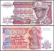 Zaire 2000 Zaires, 1991, P-36, UNC