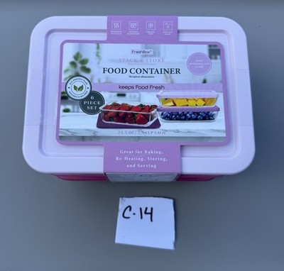 New FreshBox  Food Storage Containers Pink. Set Of 3. High Borosilicate Glass