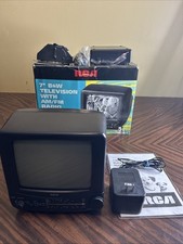 RCA TV 7" Portable Black White With AM/FM Radio 16-3004 Vintage Tested