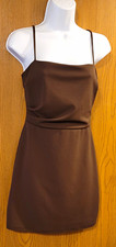Windsor Women Chocolate Brown Square Neck Spaghetti Strap Mini Slip Dress/Size S