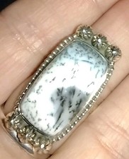 Beautiful Natural Dendritic Opal Solid 925 Sterling Silver Ring Sz 8 Weight 7.3g