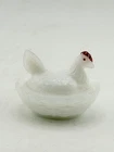 Miniature Milk Glass Hen on Nest Trinket Dish 2” Vintage