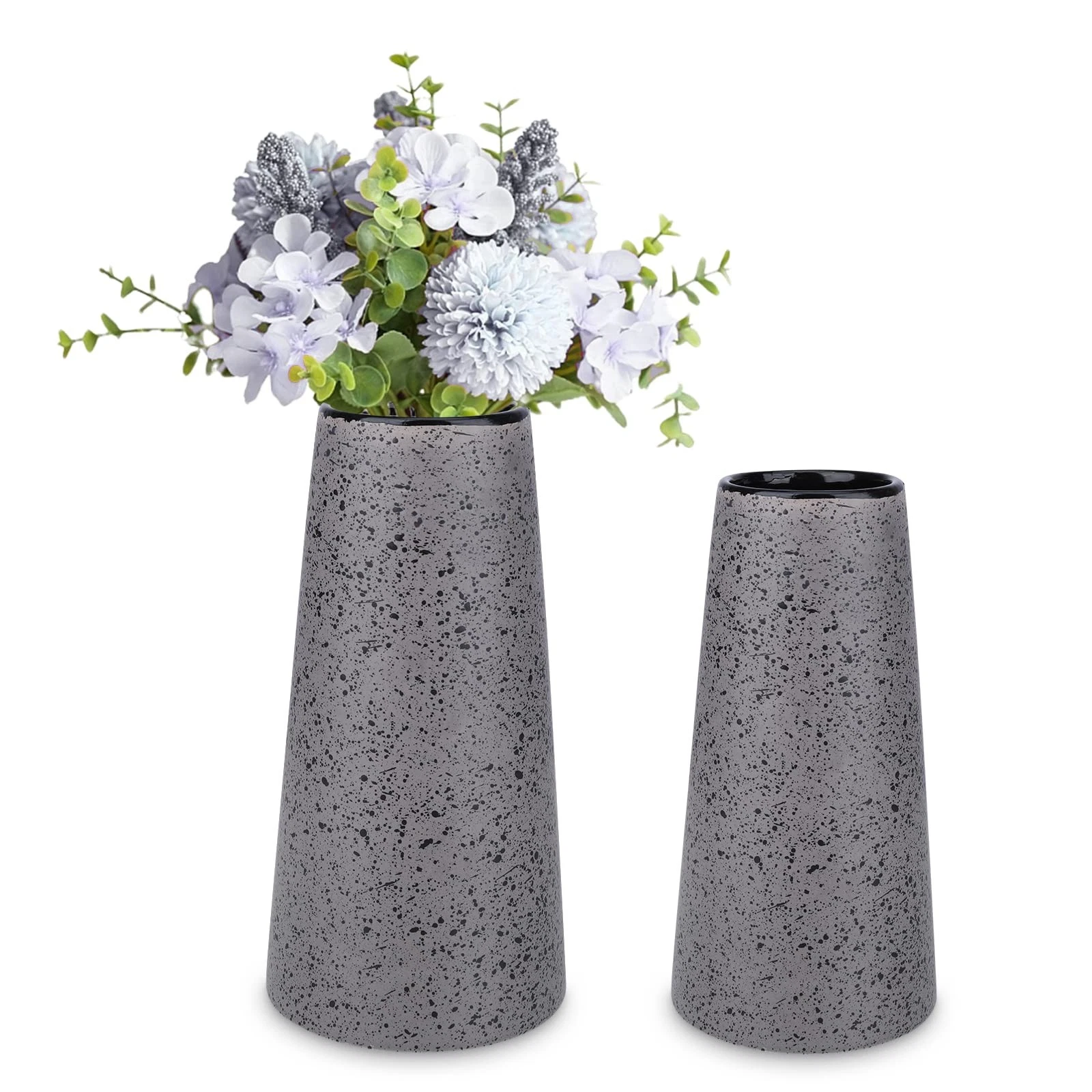 Ceramic Vase Set of 2, Modern Farmhouse Home Decor, Grey Vase with Polka Dots...
