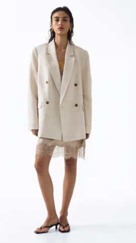 NWT H&M Linen-Blend Double-Breasted Blazer