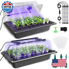 MQUPIN 80-Cell Seed Starter Tray w/ Grow Light, 2-Pack, Adjustable Brightness