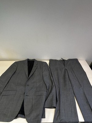 T.M. Lewin Herren 38R hellgrau Anzug 100% Wolle Super 110s Haifischleder Sakko & Tro