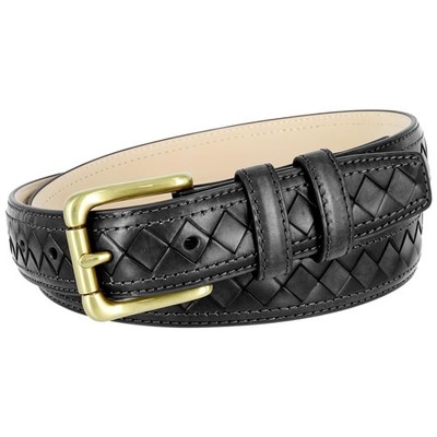 Bramley Solid Brass Roller Buckle Genuine Leather Dress Belt 1-1/8''(30mm) Wide