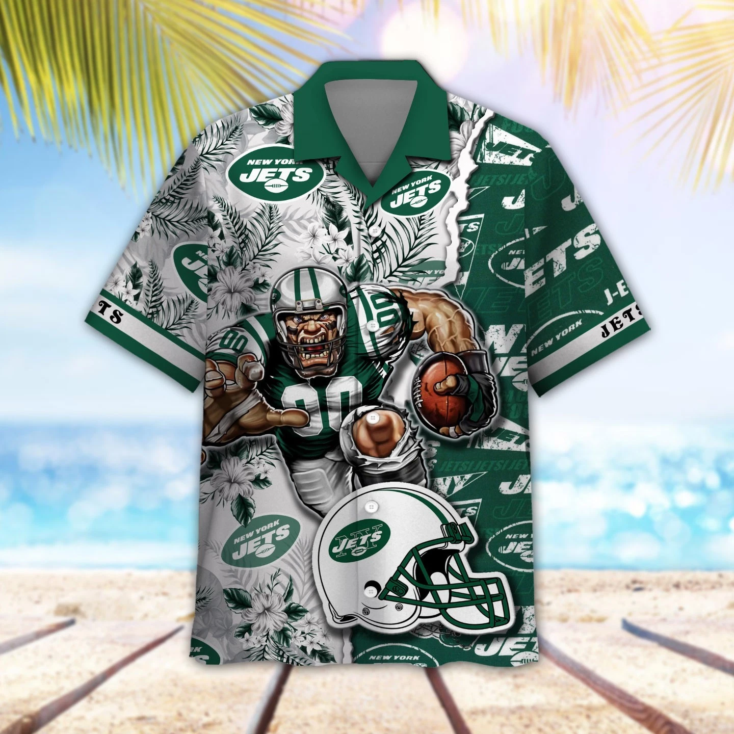 football New York Jets Football Pattern Mascot Hawaii Shirt