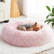 Small Pink round Calming Dog Bed Cat Bed for Comfy Sleep