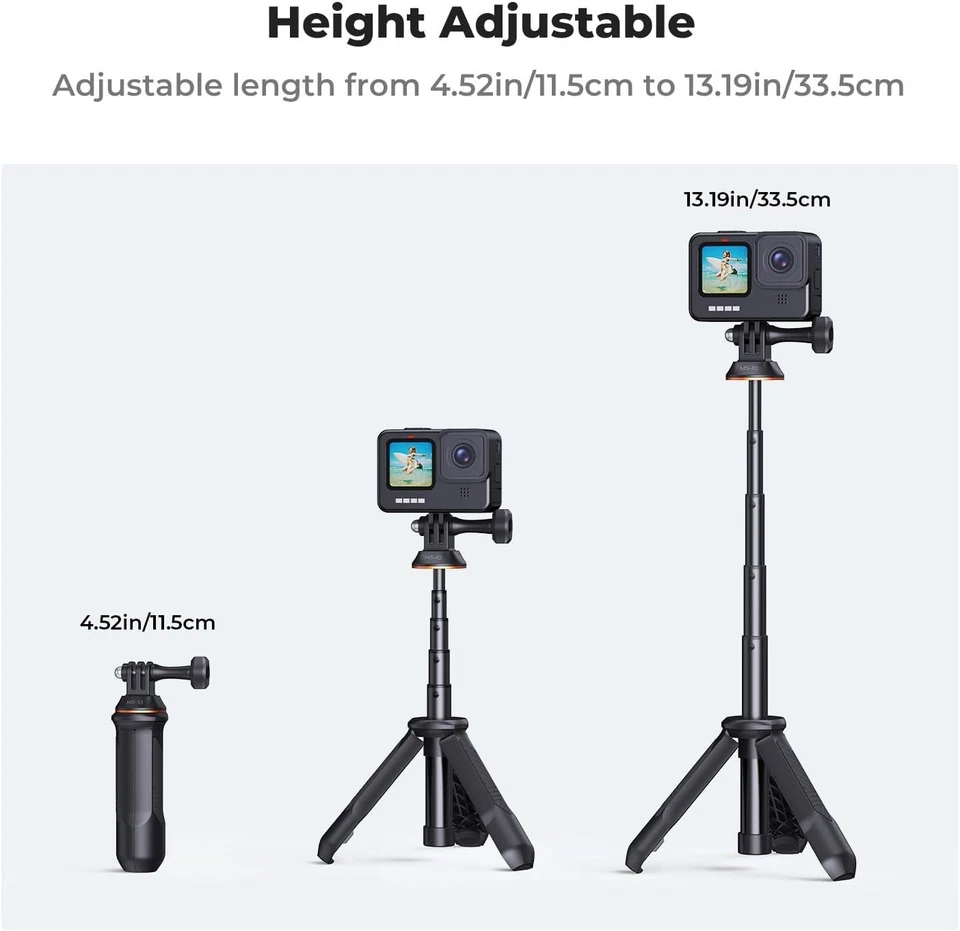 Concept 13.2" Selfie Stick Tripod Vlog Handle Grip for GoPro & DJI Osmo (Black) - Image 2 of 4