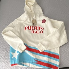 Puerto Rico Flag Graphic Pullover Hoodie White Blue Red Long Sleeve Size L