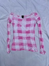 Vintage Rue 21 Long sleeve Checkered pattern Pink & White size S Made in the USA