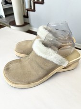 VTG 90 s Skechers Suede Clogs Tan Y2K Chunky Heel Platform Size 9 Wood Heel