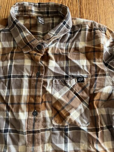 Fox Racing Flannel Boys Size Medium Brown Black Plaid Button Up Shirt - Picture 2 of 7