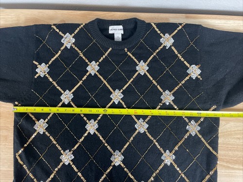 Vtg 80s 90s Alfred Dunner Black Gold Silver Sequin Bead Crewneck Sweater Sz 3XL - Picture 7 of 7