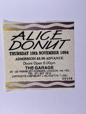 Alice Donut Konzertticket Original The Garage London 10. November 1994 #2