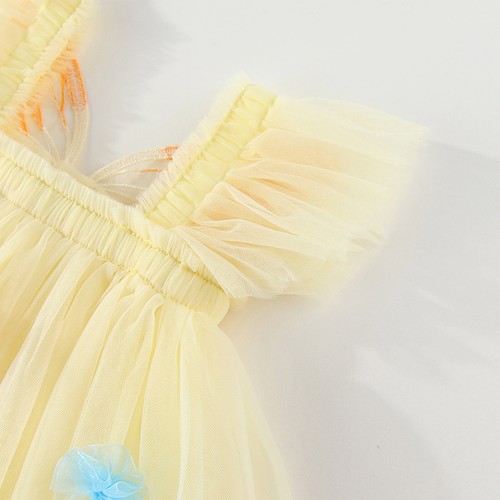 Baby Girl Summer Tulle Dress Fly Sleeves with 3D Embroidered Flowers Sundress - Picture 10 of 66