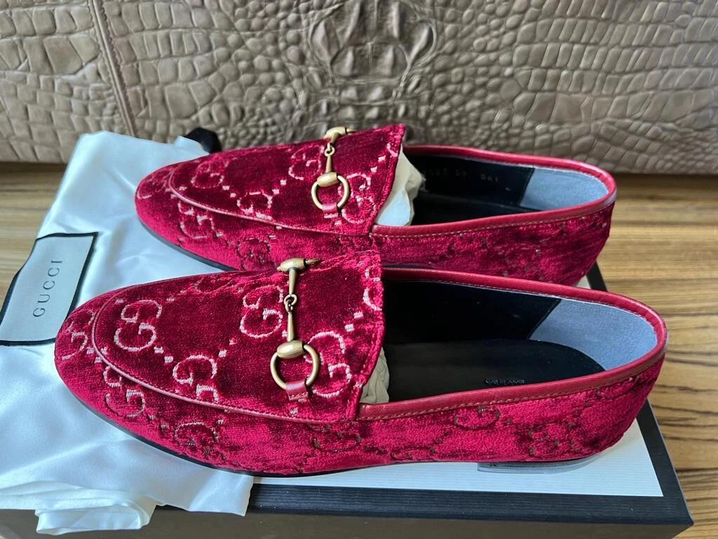 Mocassins en velours originaux Gucci Malaga mocassins mocassins Cipria Red EU 38 dans leur emballage d'origine neuf