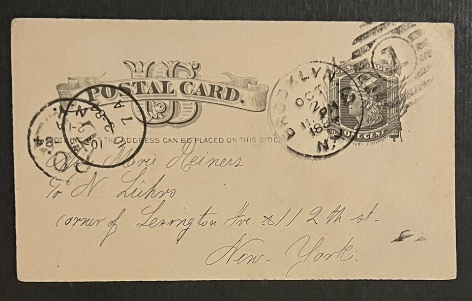 Travelstamps: 1884 US Postal Card 1 Cent - Brooklyn NY Cancel - Fancy Cancel - Image 3 of 4