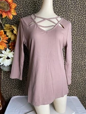 💥DOE & RAE💥Coco Lattice Ribbed Henley Top NWT | LARGE |