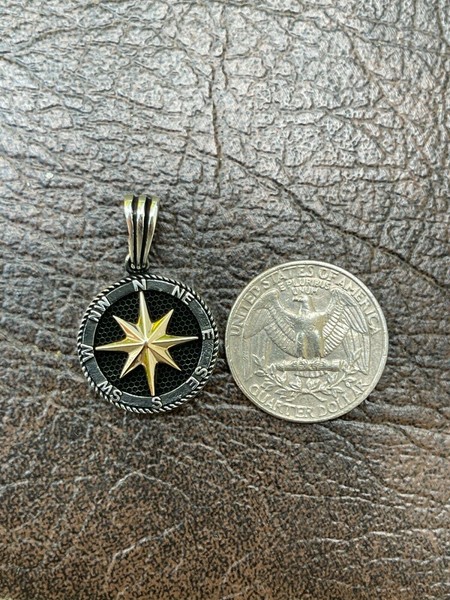 Alternate view of Real Solid 925 Silver 14k Gold Plated Navigation Star Compass Pendant Necklace