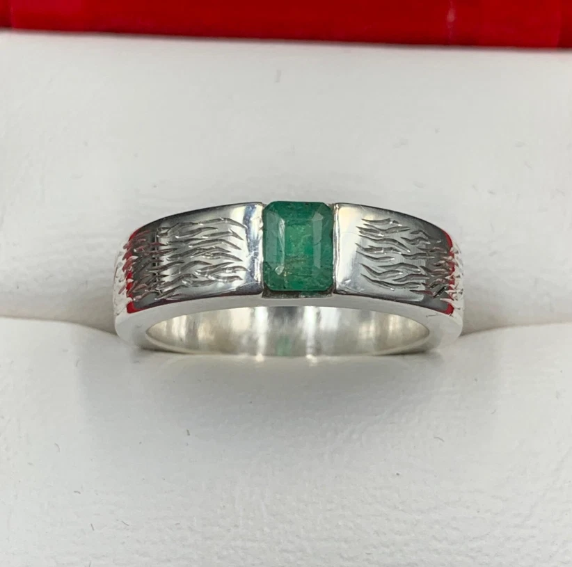 Anillo Esmeralda Verde Natural, Plata de Ley 925 Anillos Esmeralda Real Anillo Zamurdo Foto 2 de 4