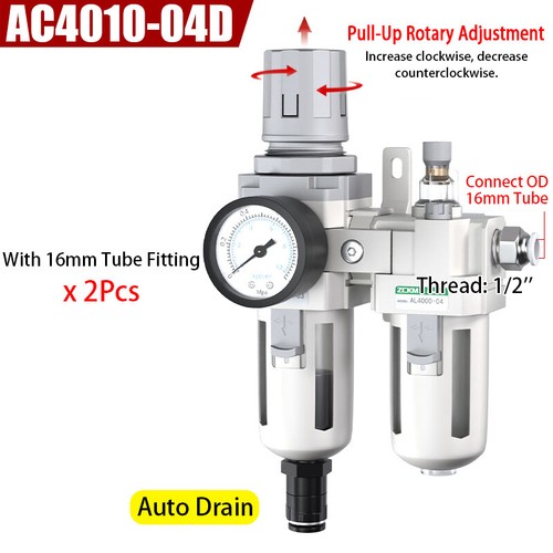 AC4010 Air Compressor Filter Oil Water Separator Trap Filter w/ Regulator Gauge - Picture 21 of 21