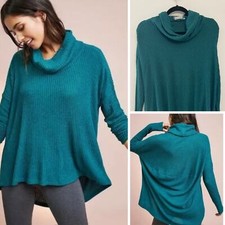Anthropologie Saturday Sunday Cozy Teal Oversized Ribbed Cowl Tunic Sweater XS-M
