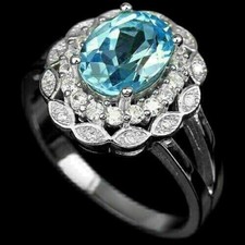 Silver Ring Topaz Genuine Natural Blue Mined Gem Solid Sterling Size P 1/2  US 8